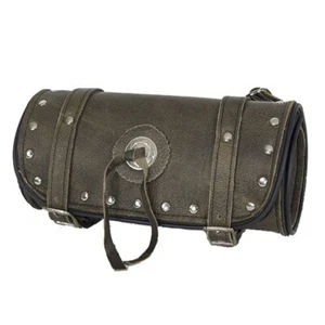 10" W MOTORCYCLE HARD STUDDED COWHIDE BROWN LEATHER TOOL BAG FOR YAMAHA - YDC7 - Foto 1 di 4
