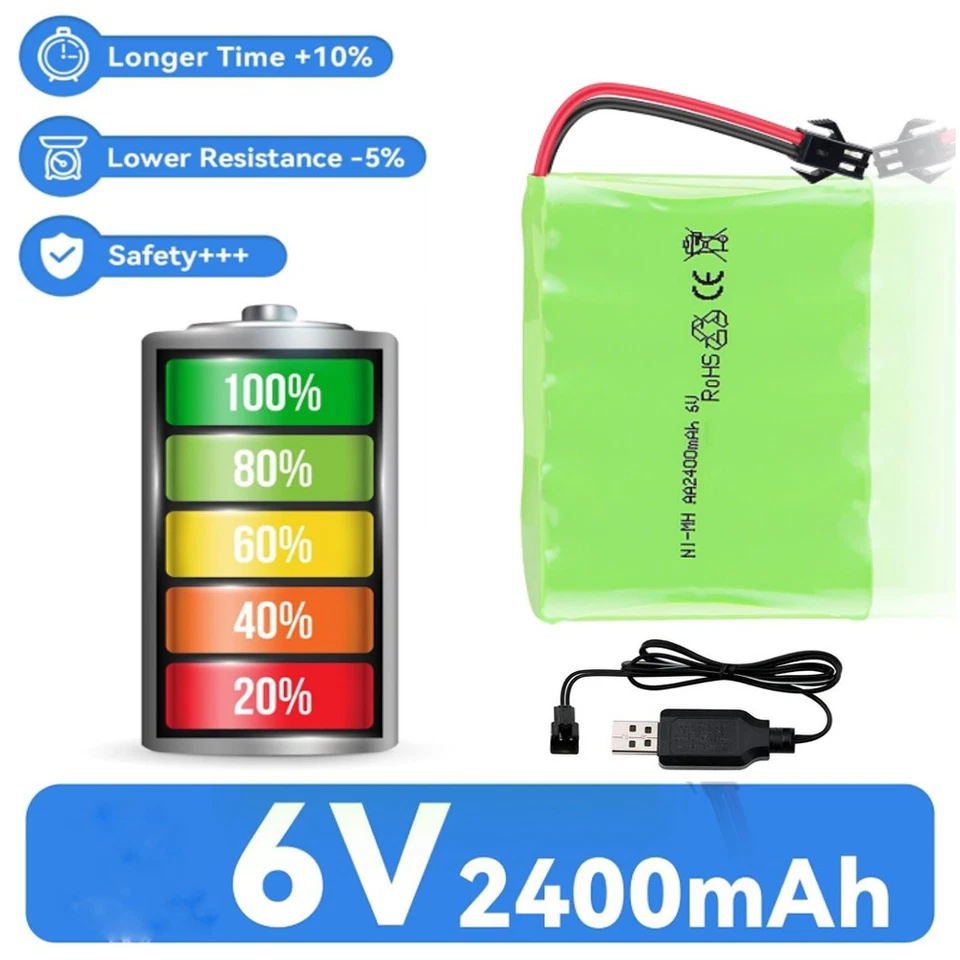 HONGJIE 2400mAh 6V Ni-MH Akku Mit USB Ladekabel für RC Truck Cars SM-2P 2 Pin Stecker