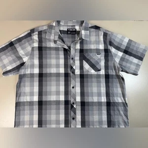 Zoo York Mens Plaid Button Up Shirt 3XL Black White Gray Y2K Hip Hop Streetwear - Picture 1 of 10