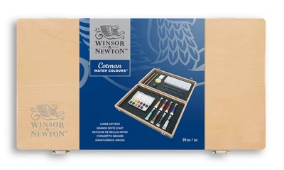 Winsor & Newton Cotman 29pc Large Watercolour Paint Wooden Art Box Set