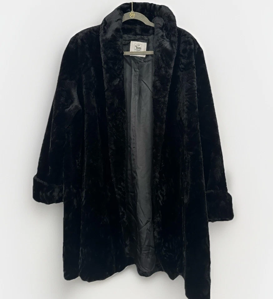Abrigo vintage de piel sintética Tissavel France XL negro acrílico EE. UU. Foto 1 de 4