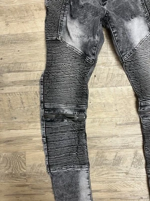 Cj Black Premium Skinny Flex Mens Jeans 30x32 Zipper Knees Flex Ribbed Black - Image 1 of 4