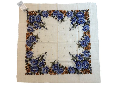 Bufanda Platki Vintage Años 90 Estampado Ruso Ligera 100% Lana 28" x 28" Foto 1 de 4