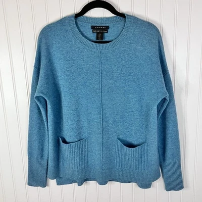 Suéter de cachemir Tahari para mujer pequeño verde puro lujo cuello redondo pulóver bolsillos Foto 1 de 4