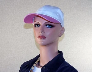 Pink & White Cotton Twill Cap ~ 6 Panel Adjustable ~ Breast Cancer Awareness NEW - Picture 1 of 7