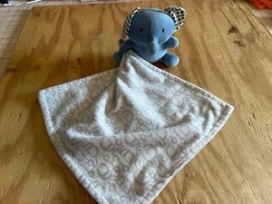 Babies R Us Blue Elephant Checkered Ears Gray Cars Security Blanket (B1) - Picture 1 of 2