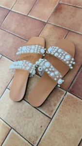women flat footwear comfortable white pearl on top, party and casual wear - Picture 1 of 6