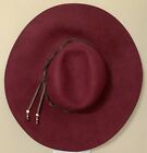 Adora 100% Wool Floppy Burgundy Hat (One Size) Faux Braided Leather Band NWOT