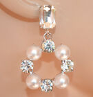 Orecchini donna cerchi pendenti argento perle bianche cristallo strass UX79