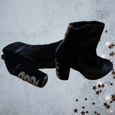 Botines de terciopelo negro con estrás serpiente cremallera trasera tacón apilable para mujer talla 11” Foto 1 de 4