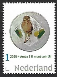Niederlande 2025-4 Karibik Neth. Münze auf Briefmarke EULE mnh G - Bild 1 von 1