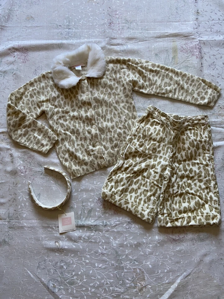 Nuevo con etiquetas Janie And Jack Mezcla de Lana Leopardo Cárdigan y Terciopelo Pantalones Cortos Diadema 3 4 Foto 1 de 4