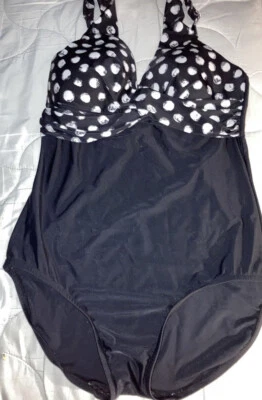 MAXINE OF HOLLYWOOD One Piece Black & White Polka Dot Swimsuit Sz 10 - Image 1 of 4