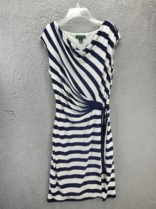 Lauren Ralph Lauren Kleid Gr. 12 Stretch marine weiß gestreift seitliche Raffung zum Binden - Bild 1 von 14
