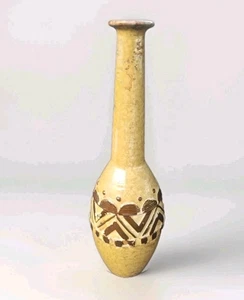 16" Tall Vintage Mid Century Bottle Splat Mottled Glaze Vase ~ Signed - Picture 1 of 16