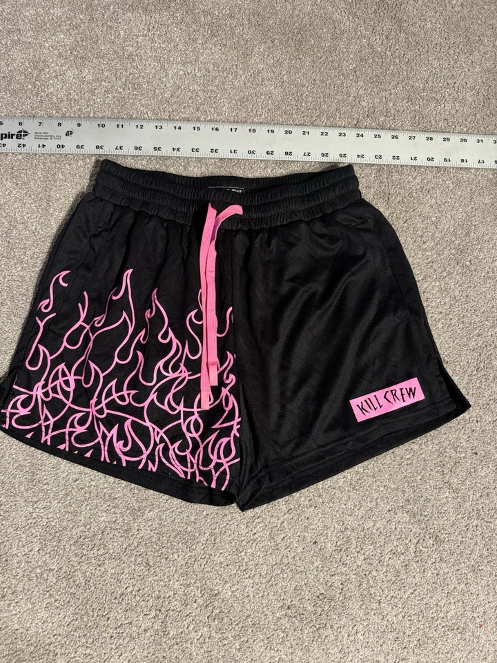Шорты с сеткой Kill Crew Black Flame розовые графические для спортзала — размер XL - Изображение 1 из 4
