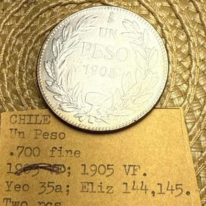 Chile Un Peso 1905 Os Chile .700 Fine Silver $60 - Picture 1 of 5