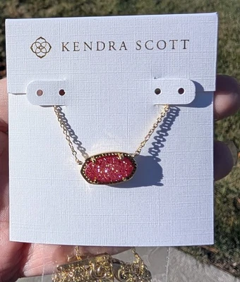 Collar Colgante Kendra Scott Fucsia Y Oro Druzy  Foto 1 de 3
