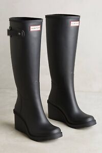NEW! Hunter Original Tall Wedge Heeled Mid High Rain Boots Size 10 Black $205