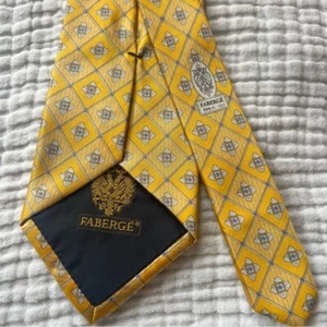 Vintage FABERGE 100% silk necktie men's yellow style number 107 - Picture 1 of 3