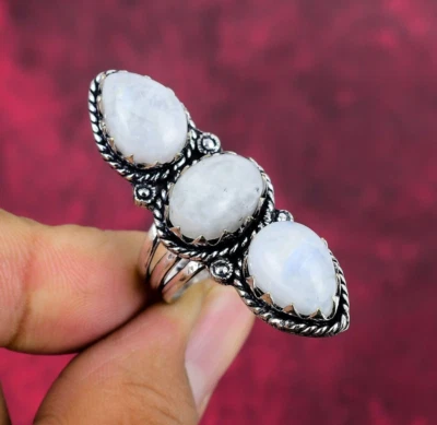 Rainbow Moonstone Gemstone Handmade 925 Sterling Silver Ring Jewelry - Image 1 of 4