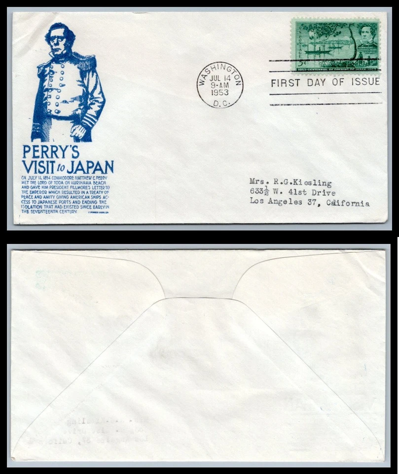 US FDC # 1021 5c Matthew Perry, Japan  Anderson  Addressed 1953, 9p7202 - Image 1 of 1