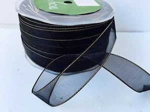 5/8" SHEER/GOLD METALLIC EDGE Ribbon - May Arts - Black - GE10 - 100 yds - Picture 1 of 1