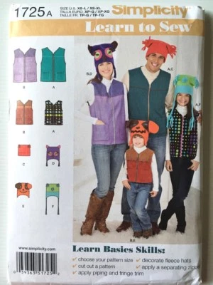 Simplicity Pattern 1725 | Learn to Sew Vests & Hats All Sizes 4 - XL | New Uncut - Image 1 of 2