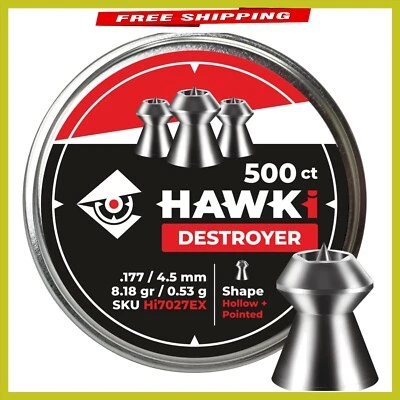 .177 Caliber Hollowpoint Lead Airgun Pellets - 500 Pack for Target Shooting - Image 1 of 4