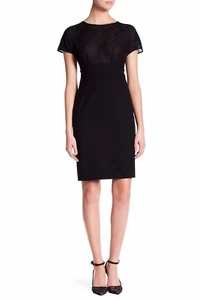 NEW Lafayette 148 New York Marion Lace Combo Wool Blend Dress Black size 6 #D291 - Picture 1 of 5