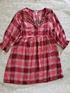 Matilda Jane Medium M You & Me Brushed Flannel Burgundy Red Plaid Dress Heart - Bild 1 von 2