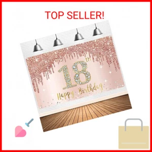 Sweet 18th Birthday Banner Backdrop Decorations for Girls, Rose Gold 18 Birthday - Picture 1 of 2
