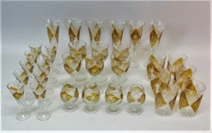 FINE BOHEMIAN CUT CRYSTAL GLASS STEMWARE SET  c. 1930  antique art glass - Picture 1 of 10