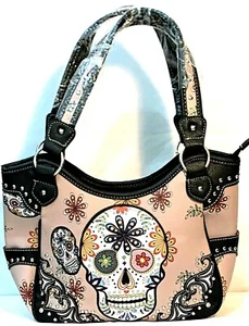 BOLSO DE MANO BOLSO DE HOMBRO GRIS CALAVERA DÍA DE LOS MUERTOS BOLSO DE HOMBRO OCULTO - Imagen 1 de 7