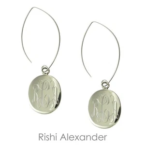 925 Sterling Silber ovales Monogramm personalisierte Ohrhänger - Bild 1 von 4