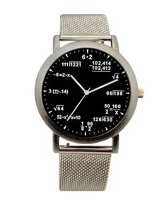 "Math Dial" Unisex Watch Shows Pop Quiz Equations At Each Hour - S.S. Mesh Band - Picture 1 of 4