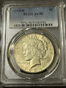 1934 D Peace Dollar Semi Key Au+ - Picture 1 of 2