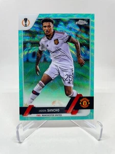 2022-23 Topps Chrome UEFA #186 Jadon Sancho Aqua Wave Refractor /199 - Picture 1 of 2