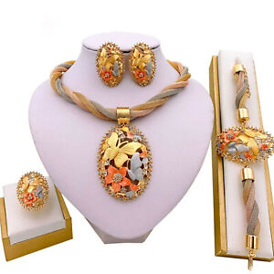 New women Dubai jewelry set Necklace Ring earring Gold Wedding Crystal Plated