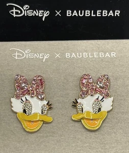Disney X Baublebar Gold Tone Daisy Duck Pink Bow Crystal Earrings NIB - Picture 1 of 6