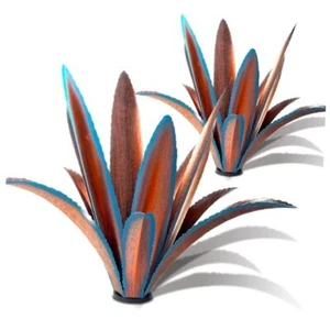 Enlarge thickened Wind Resistant Metal Agave Garden Art Metal 2 12 Leaves Blue - Picture 1 of 7