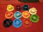Vintage Fiesta Ware Coffee Tea Cups & Saucers Pastel Colors Set of 11