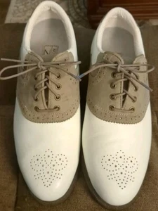 Scarpe da golf Oxford Mizuno da donna taglia 9 con tomaia in pelle bianco/marrone - Foto 1 di 24