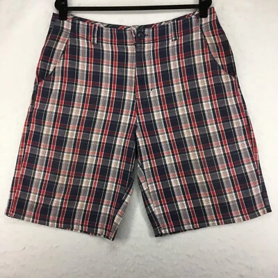 BUGLE BOY Men's Chino Shorts Vintage Size 36 Plaid Red Inseam 11 Rise 12 - Image 1 of 4