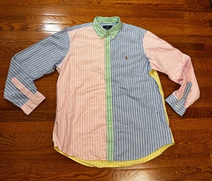 Polo Ralph Lauren Button Down Shirt Mens XL Colorblock Striped Flesh Pony Preppy - Picture 1 of 8