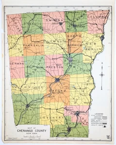 1941 CHENANGO County NEW YORK Map ORIGINAL (20x16) Oxford Norwich Smyrna - Picture 1 of 3