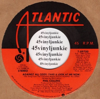 Phil Collins NM 45 rpm "Against All Odds (Take A Look At Me Now)" - Imagem 1 de 2