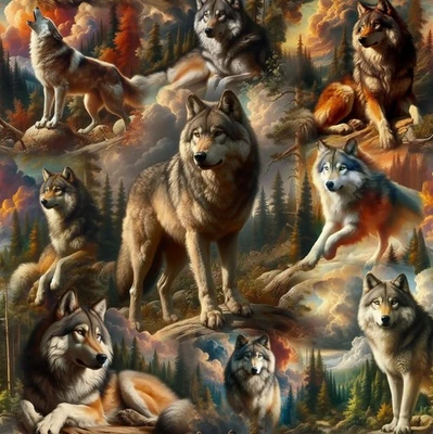 Blank Quilting Wilderness Song Gray Wolf Cotton Fabric by the Yard - Image 1 of 2