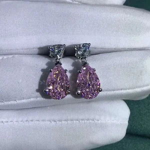 5Ct Pear Cut IGI Fancy Vivid Pink Lab Grown Diamond 14k Gold Dangle Earrings - Picture 1 of 10