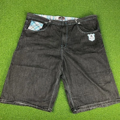 Shorts jeans vintage Y2K Red Ape preto remendos jeans hip hop folgado tamanho 50 - Imagem 1 de 4